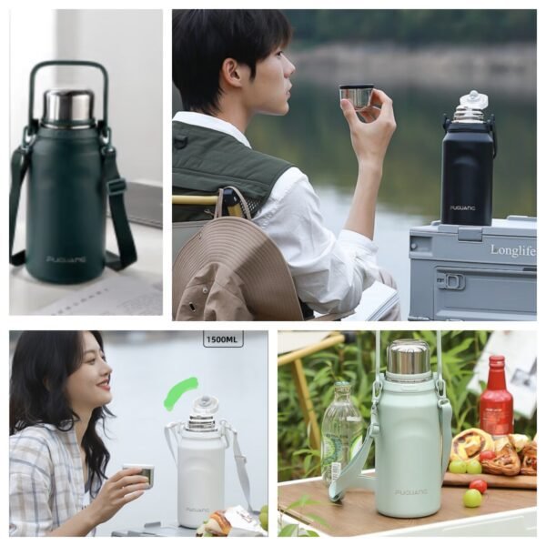 1500ml 1900ml Outdoor Thermos Kettle Water Bottle With Straw